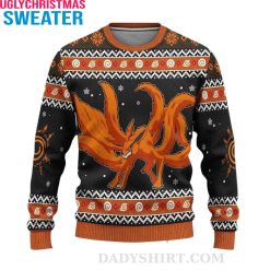 Angry Kurama And Snowflake Pattern On Naruto Ugly Christmas Sweater