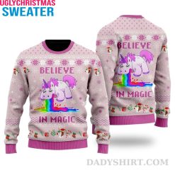 Believe In Magic – Embrace Enchantment – Unicorn-themed Ugly Christmas Sweater