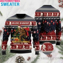 Bigfoot Believes In Squatting Through The Snow – Bigfoot-Themed Xmas Sweater