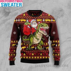 Celebrate The Holidays With A Dinosaur Ugly Christmas Sweater And Santa Claus