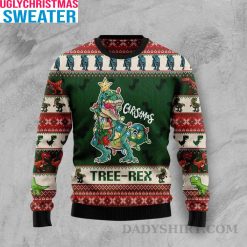 Christmas Tree Rex Dinosaur Ugly Christmas Sweater With Twinkling Lights
