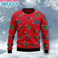 Dino Wonderland – Ugly Christmas Sweater With Dinosaur Christmas Pattern