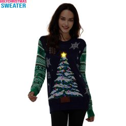 Festive Christmas Tree LED Light Up Women’s Ugly Sweater