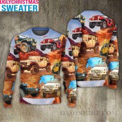 Jeep In The Desert Vintage Art Style – Jeep Ugly Christmas Sweater
