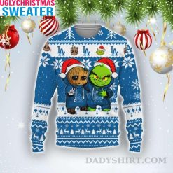 Los Angeles Dodgers Baby Groot And Grinch Best Friends – Dodgers Xmas Sweaters
