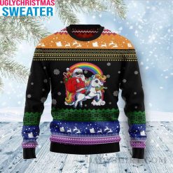 Santa Claus Riding Unicorn Ugly Christmas Sweater – Magical Holiday Gift